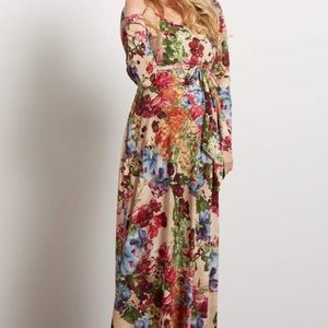Pink Blush Cream Floral Sash Tie Maxi Dress